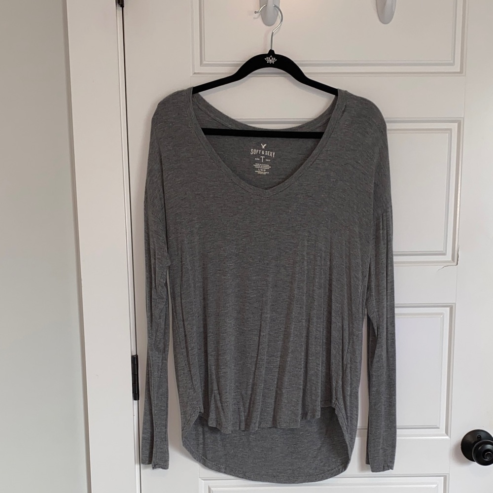American Eagle “Soft & Sexy” Grey V-Neck Women's Top